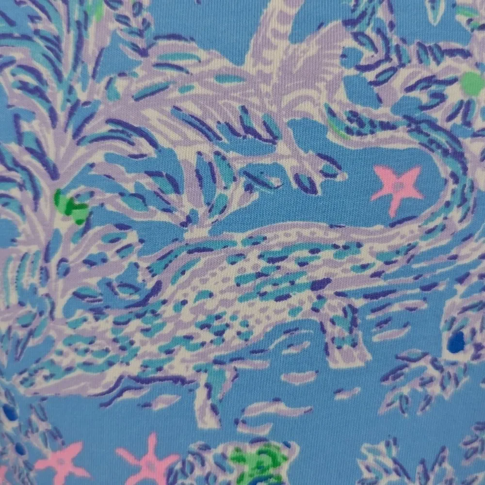 Lilly Pulitzer White Blue Palm Tiger Gator Long Sleeve Amara Shirt Blouse Medium